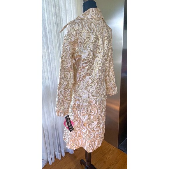 Vintage 70s gold lame jacket, glam golden brocade, large wing dagger lapels, NOS - Picture 5 of 11